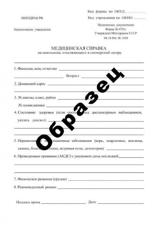 Справка в пионерский лагерь в Москве